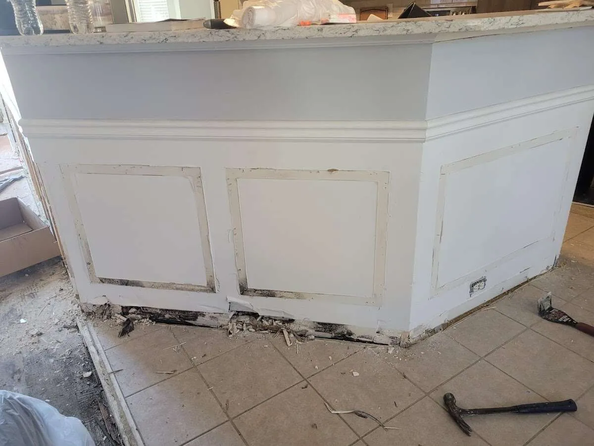 Water damage and mold on kitchen during Sewage Cleanup & Sanitation in Bronxville